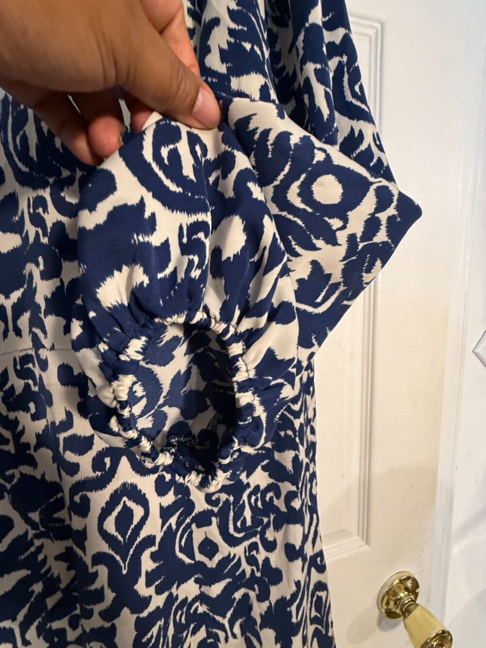 Breakout Blue & White Damask Print Midi Shirt Dress Size Large - Picture 5 of 6